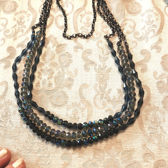Triple Strand blue crystals on black gun metal - Picture 1 of 3